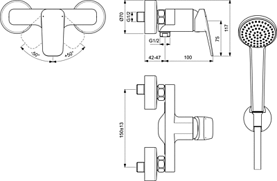 Ceraplan BD251AA стенен смесител за душ с аксесоари